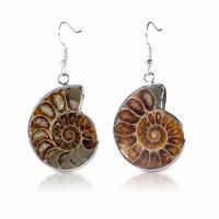 Ammolite Shell Drop Earring, with Brass, silver color plated, for woman, 30mm 