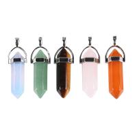 Gemstone Brass Pendants, Natural Stone, with Brass, silver color plated, for woman 