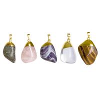 Gemstone Brass Pendants, Natural Stone, with Brass, irregular, gold color plated, DIY 25-45mm 