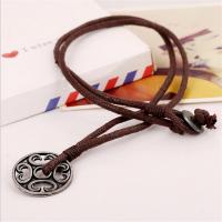 PU Leather Cord Necklace, Zinc Alloy, with PU Leather, Adjustable & fashion jewelry & handmade & Unisex, brown, 40-43cm*2,0.3cm 