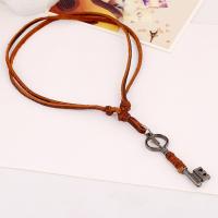 PU Leather Cord Necklace, Zinc Alloy, with PU Leather, Adjustable & fashion jewelry & handmade & Unisex, brown, 68-75cmuff0c0.3cm 