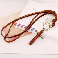 PU Leather Cord Necklace, Zinc Alloy, with PU Leather, Adjustable & fashion jewelry & handmade & Unisex, brown, 40-43cm*2uff0c0.3cm 