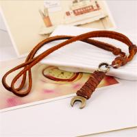 PU Leather Cord Necklace, Zinc Alloy, with PU Leather, Adjustable & fashion jewelry & handmade & Unisex, brown, 35-40cm*2,0.4cm 