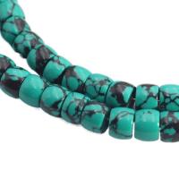 Synthetische Türkis Perlen, Trommel, grün, 7x10mm, verkauft von Strang