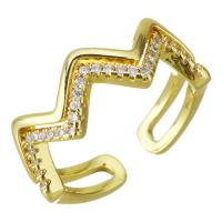 Цирконий Micro Pave Латунь палец кольцо, плакирован золотом, инкрустированное микро кубического циркония & отверстие, 7mm, размер:7, продается PC