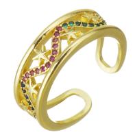 Cubic Zirconia Micro Pave Brass Finger Ring, gold color plated, micro pave cubic zirconia & hollow, 7mm, US Ring 