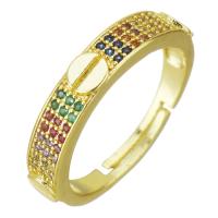 Cubic Zirconia Micro Pave Brass Finger Ring, gold color plated, micro pave cubic zirconia & hollow, 4mm, US Ring 