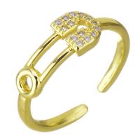 Цирконий Micro Pave Латунь палец кольцо, плакирован золотом, инкрустированное микро кубического циркония & отверстие, 6mm, размер:7, продается PC