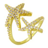 Цирконий Micro Pave Латунь палец кольцо, Звезда, плакирован золотом, инкрустированное микро кубического циркония, 23mm, размер:6, продается PC