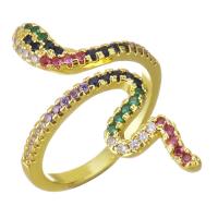 Cubic Zirconia Micro Pave Brass Finger Ring, Snake, gold color plated, micro pave cubic zirconia, 27mm, US Ring 