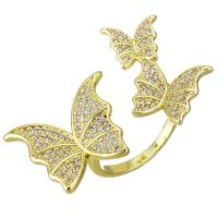Cubic Zirconia Micro Pave Brass Finger Ring, Butterfly, gold color plated, micro pave cubic zirconia, 23mm, US Ring 