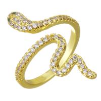 Цирконий Micro Pave Латунь палец кольцо, Змея, плакирован золотом, инкрустированное микро кубического циркония, 27mm, размер:6, продается PC