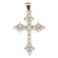 Cubic Zirconia Micro Pave Brass Pendant, Cross, fashion jewelry & micro pave cubic zirconia & for woman, gold Approx 3.5mm 