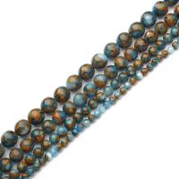 Серебряные позолоченные перегородчатые бусы, клуазоне, Круглая, полированный, DIY & разный размер для выбора, голубой, продается Strand