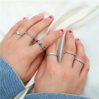 Zinc Alloy Ring Set, finger ring, plated, 6 pieces & with rhinestone, silver color, 1.6cmuff0c1.7cm 