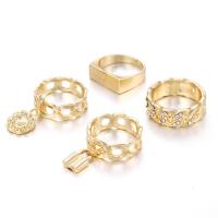 Zinc Alloy Ring Set, plated, 4 pieces & with rhinestone, golden 0c 0c 