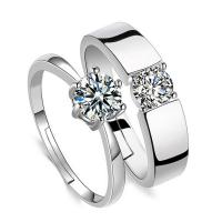 Couple Finger Rings, Cupronickel, platinum color plated & with rhinestone 