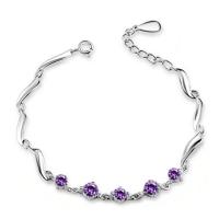 Cupronickel Bracelet, platinum color plated, for woman & with rhinestone Approx 7.6 Inch 