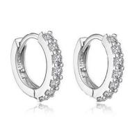Cupronickel Huggie Hoop Earring, platinum color plated, for woman & with rhinestone 