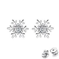 Rhinestone Stud Earring, Cupronickel, Snowflake, platinum color plated, for woman & with rhinestone, 9.5mm 
