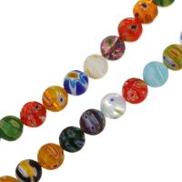 Millefiori Scheibe Lampwork Perlen, Millefiori Lampwork, rund, verschiedene Größen vorhanden, gemischte Farben, Bohrung:ca. 1mm, Länge:ca. 14 ZollInch, verkauft von Strang