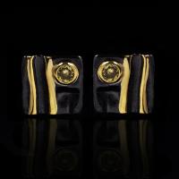 Rhinestone Brass Stud Earring, gun black plated, for woman & with rhinestone 