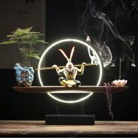 Incense Smoke Flow Backflow Holder Ceramic Incense Burner, Purple Clay, plated, for home and office & durable & with LED light 