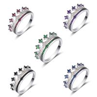Cubic Zirconia Micro Pave Brass Finger Ring, Crown, plated & micro pave cubic zirconia 9.6mm 