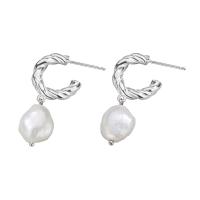 Sterling Silver Pearl Drop Earring, 925 Sterling Silver, with Freshwater Pearl, platinum plated, for woman, 30mm 
