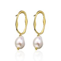 Sterling Silver Pearl Drop Earring, 925 Sterling Silver, with Freshwater Pearl, gold color plated, for woman 