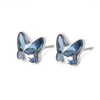 Sterling Silver Stud Earring, Argent sterling 925, avec Cristal autrichien, papillon, Placage, pour femme, bleu Vendu par paire