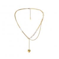 Stainless Steel Jewelry Necklace, with Plastic Pearl, with 1.96 inch extender chain, plated, for woman Approx 17.71 Inch 