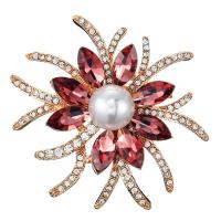 Zinc Alloy Jewelry Brooch, with pearl, with rhinestone, red 