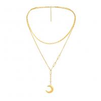 Fashion Multi Layer Necklace, Stainless Steel, with 1.96 inch extender chain, gold color plated, for woman, 48cm,38cm,2*5.5cm 