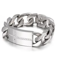 Titanium Steel Bracelet & Bangle, polished & for man & with rhinestone 