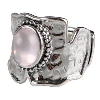 Sterling Silver Finger Ring, 925 Sterling Silver, with Rose Quartz, fashion jewelry & for woman, silver color 