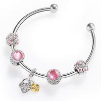 Zinc Alloy Cuff Bangle, plated, for woman & with rhinestone, mixed colors, 70mm 
