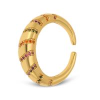 Латунь Манжеты палец кольцо, инкрустированное микро кубического циркония, Золотой продается PC