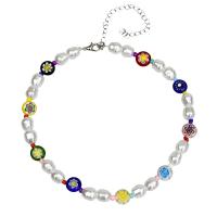 Lampwork Jewelry Necklace, with Plastic Pearl, with 3.93 inch extender chain, Bohemian style & for woman & multi-strand, mixed colors Approx 12.2 Inch 