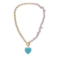 Quartz Necklace, Zinc Alloy, with turquoise & Rose Quartz, for woman, mixed colors Approx 17.71 Inch 