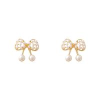 Zinc Alloy Stud Earring, Bowknot, fashion jewelry & for woman, gold 