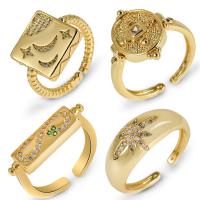 Латунь Манжеты палец кольцо, Другое покрытие, инкрустированное микро кубического циркония, Золотой продается PC