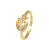 Cubic Zirconia Micro Pave Brass Finger Ring, Moon and Star, gold color plated & micro pave cubic zirconia & for woman 