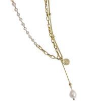 Natural Freshwater Pearl Necklace, Zinc Alloy, with Freshwater Pearl, plated, golden cm 
