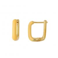 Brass Huggie Hoop Earring, Square, gold color plated, enamel 