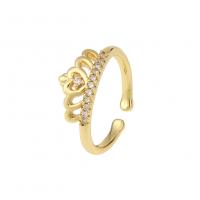 Cubic Zirconia Micro Pave Brass Finger Ring, gold color plated, Adjustable & micro pave cubic zirconia 