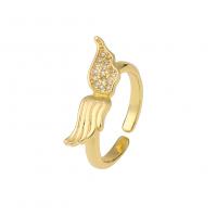 Brass Cuff Finger Ring, Butterfly, gold color plated, Adjustable & micro pave cubic zirconia 