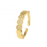 Brass Cuff Finger Ring, gold color plated, Adjustable & micro pave cubic zirconia 