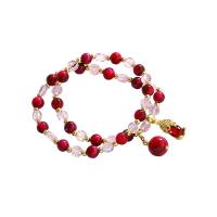 Gemstone Bracelets, Garnet, with Quartz, real gold plated, micro pave cubic zirconia 20mm 