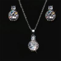 Cubic Zirconia Zinc Alloy Jewelry Sets, Stud Earring & necklace, plated, with cubic zirconia, silver color 0c 
